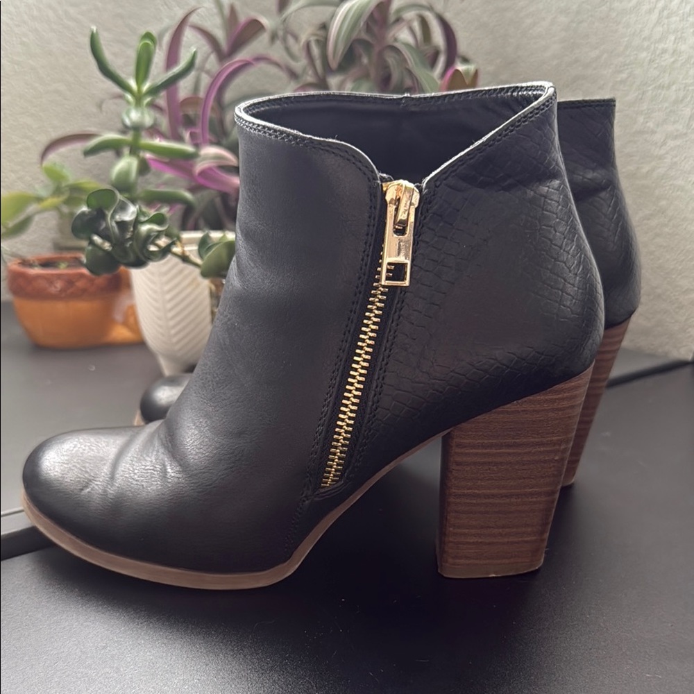 Call It Spring Black Ankle Booties with Chunky Heel (size 7.5)